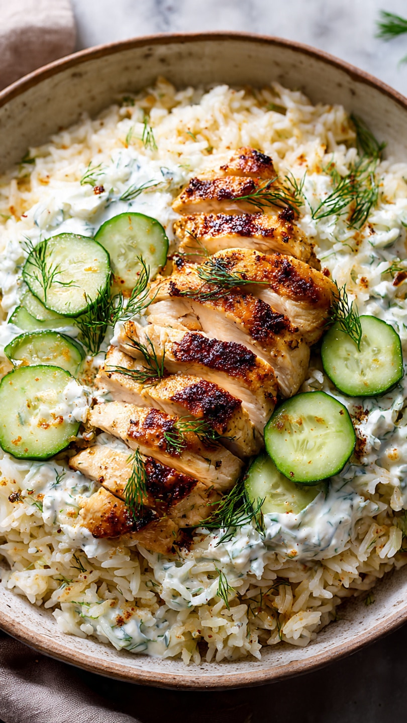 Dump-and-Bake Chicken Tzatziki Rice