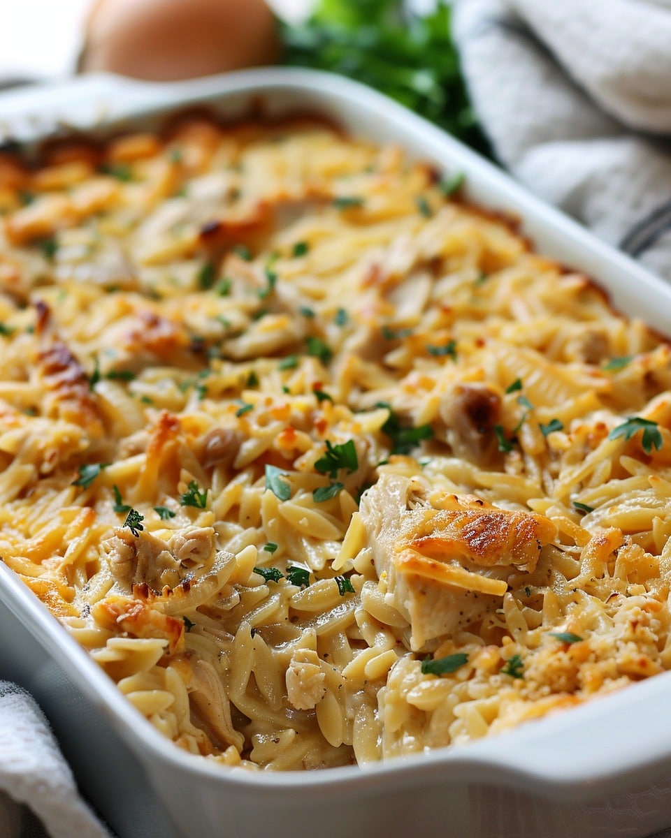 French Onion Chicken Orzo Casserole