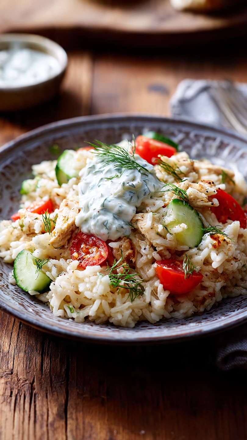 Dump-and-Bake Chicken Tzatziki Rice