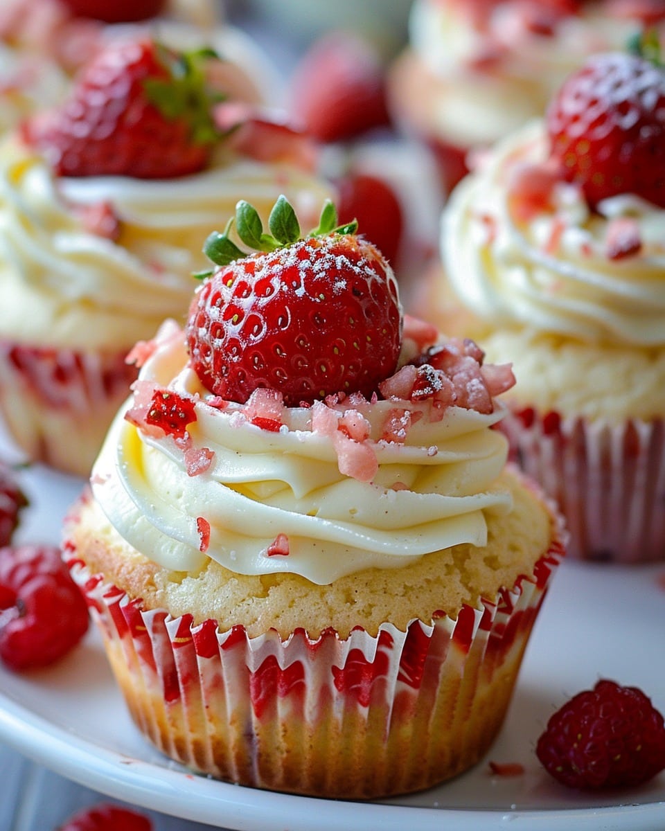 White Chocolate Strawberry Cupcakes