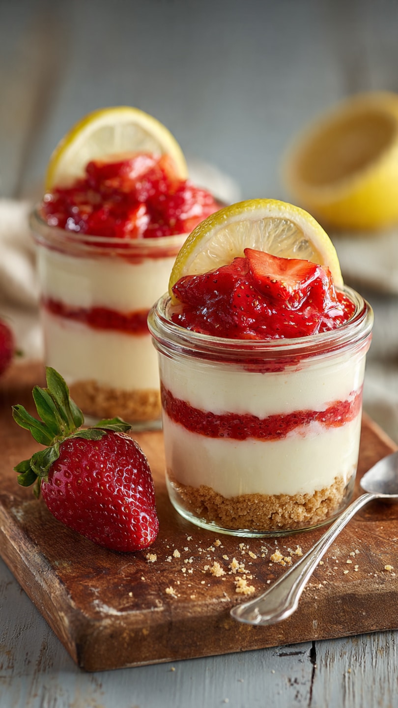 Healthy No-Bake Strawberry Lemon Cheesecake Jars