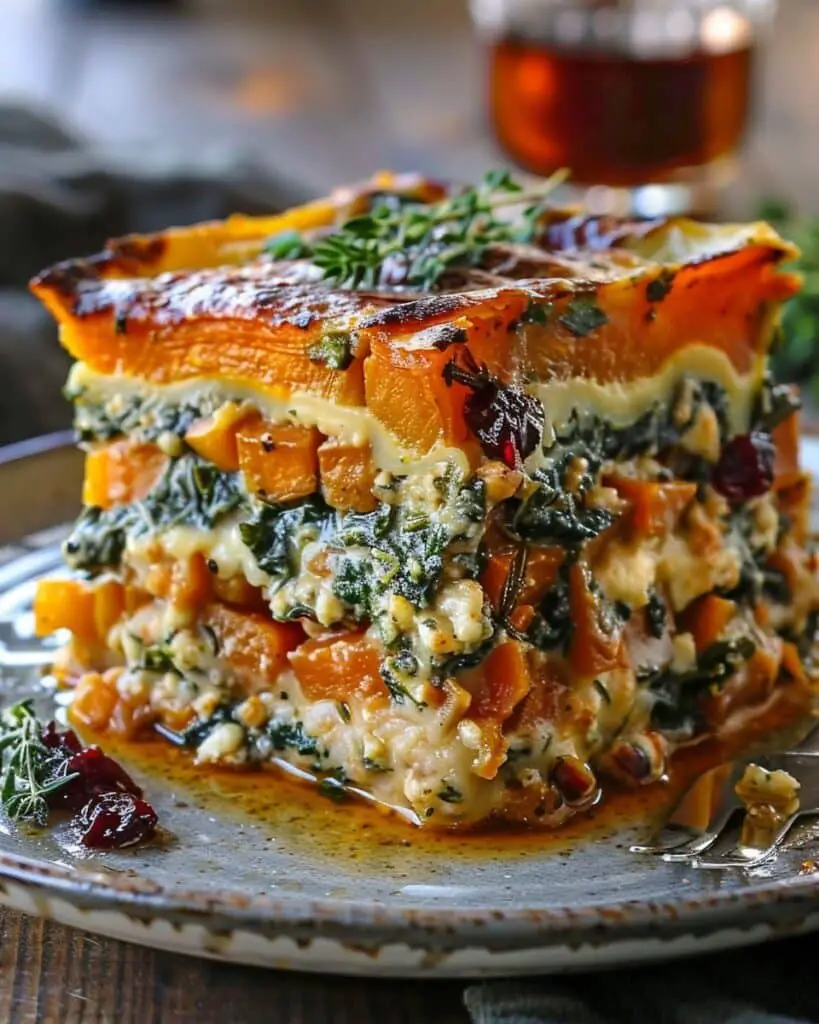 Vegetable Lasagna with Sweet Potato, Butternut Squash & Cranberry Glaze