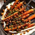 Spicy Maple Roast Carrots with Crispy Chickpeas and Yogurt Sauce