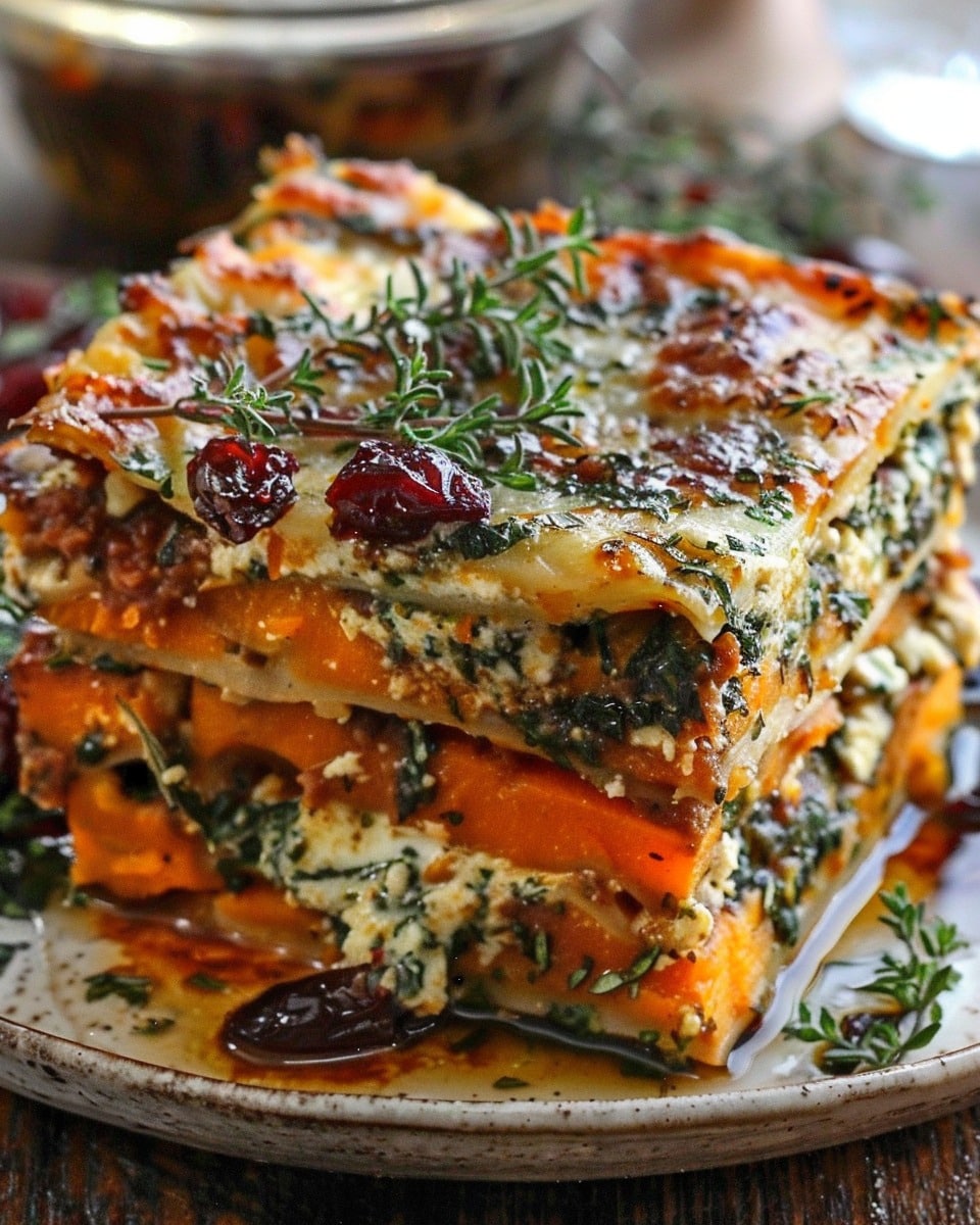 Vegetable Lasagna with Sweet Potato, Butternut Squash & Cranberry Glaze