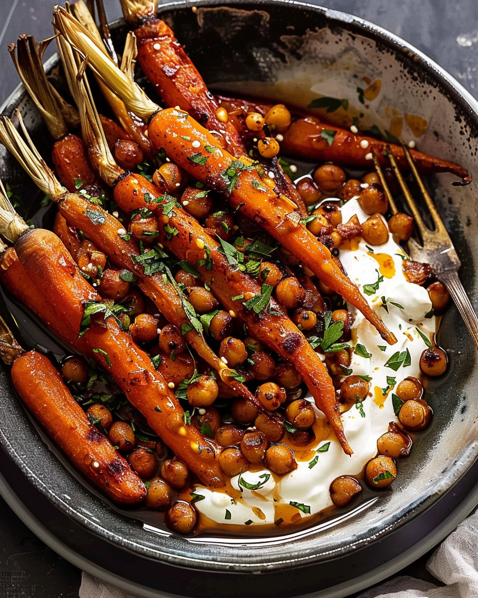 Spicy Maple Roast Carrots with Crispy Chickpeas and Yogurt Sauce