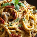 Creamy Sun-dried Tomato and Mushroom Pasta in a Garlic and Basil Cream Sauce