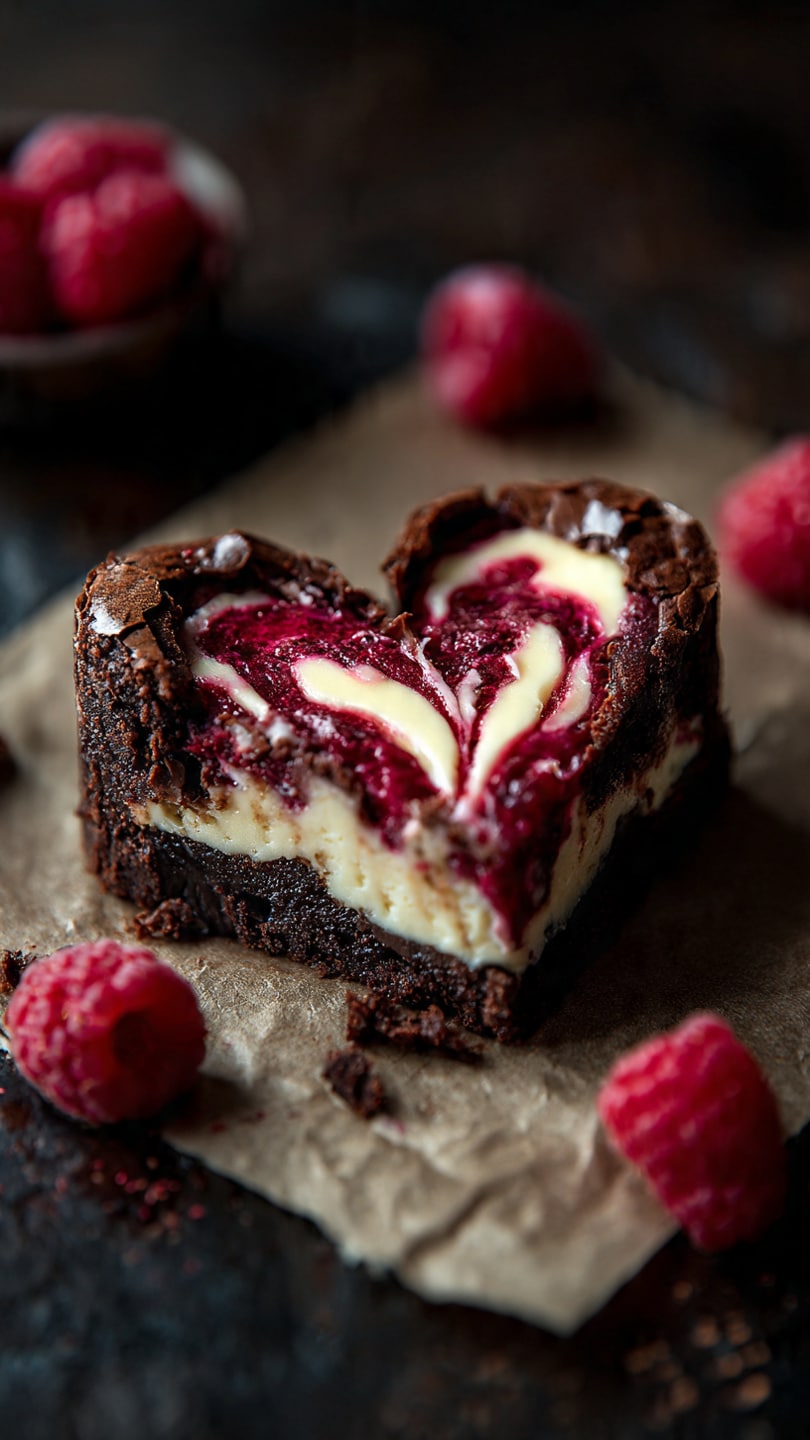 Heart-Shaped Brownies with Raspberry Swirl & Cheesecake
