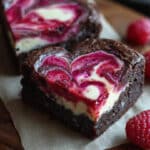 Heart-Shaped Brownies with Raspberry Swirl & Cheesecake