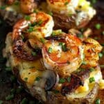 Steak, Shrimp & Mushroom Loaded Baked Potatoes