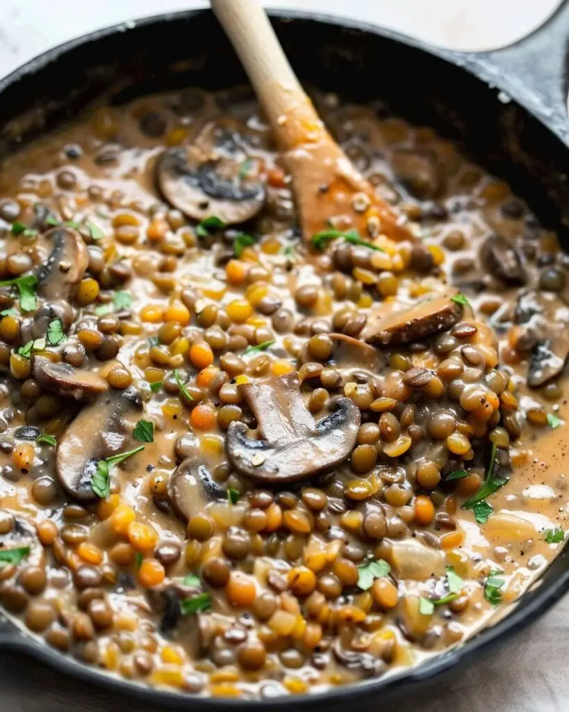 Cozy Lentil Mushroom Stroganoff