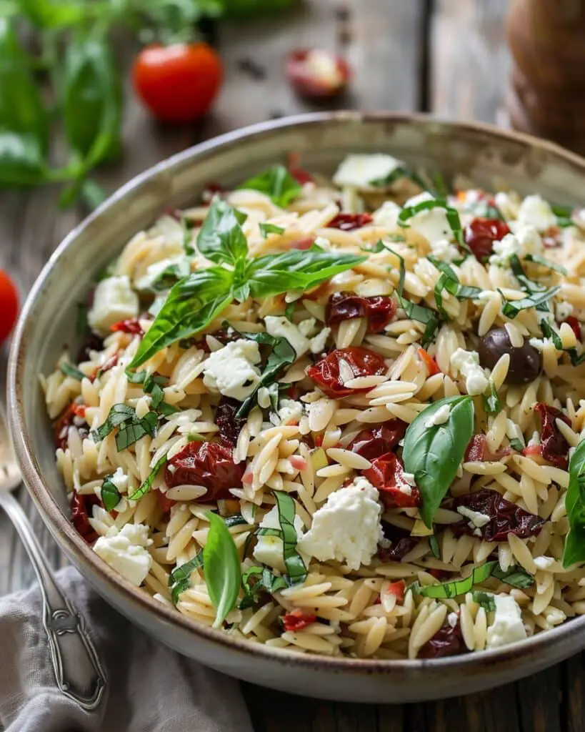 Perfect Orzo Pasta Salad With Feta And Sun Dried Tomatoes