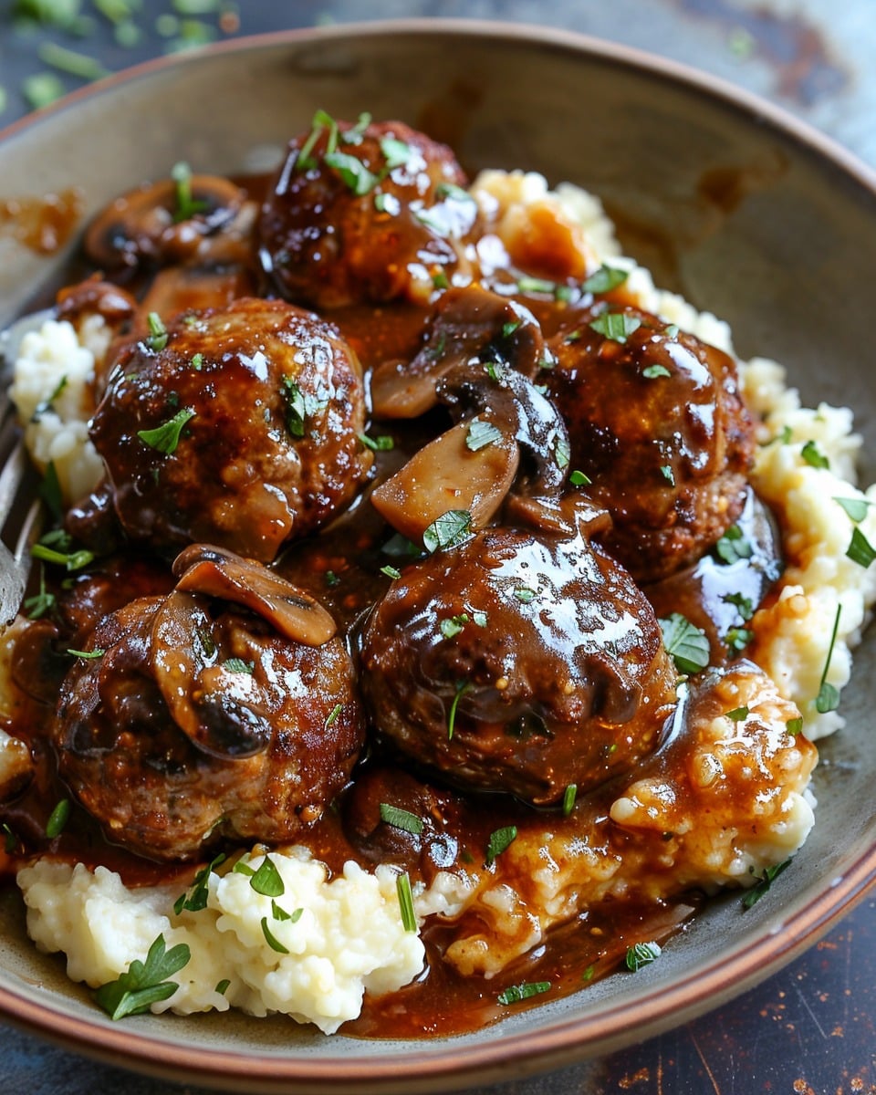 Salisbury Steak Meatballs with Rich Mushroom Gravy