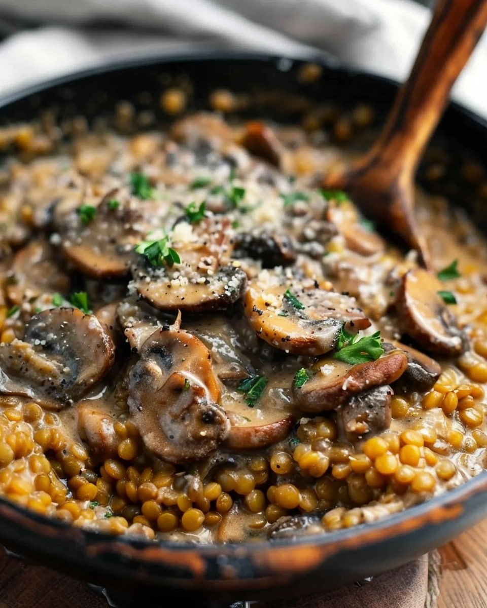 Cozy Lentil Mushroom Stroganoff