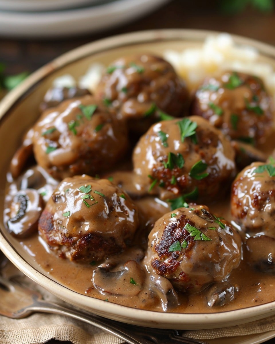 Salisbury Steak Meatballs with Rich Mushroom Gravy