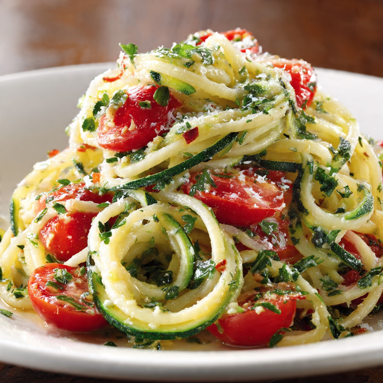 Fresh Garden Tomato Zucchini Pasta