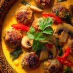 Thai-Inspired Beef Meatballs in Coconut Mango Curry with Mushrooms