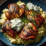 Mediterranean Grilled Chicken Thighs with Dill Yogurt Sauce