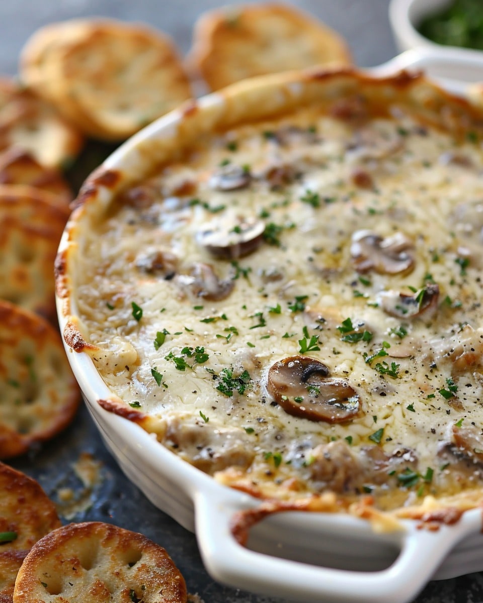 The Best Creamy Hot Cheesy Mushroom Dip
