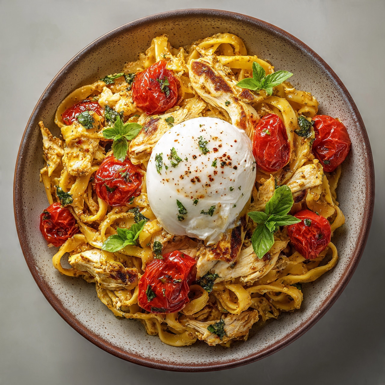 Chicken Tomato Pesto Burrata Pasta