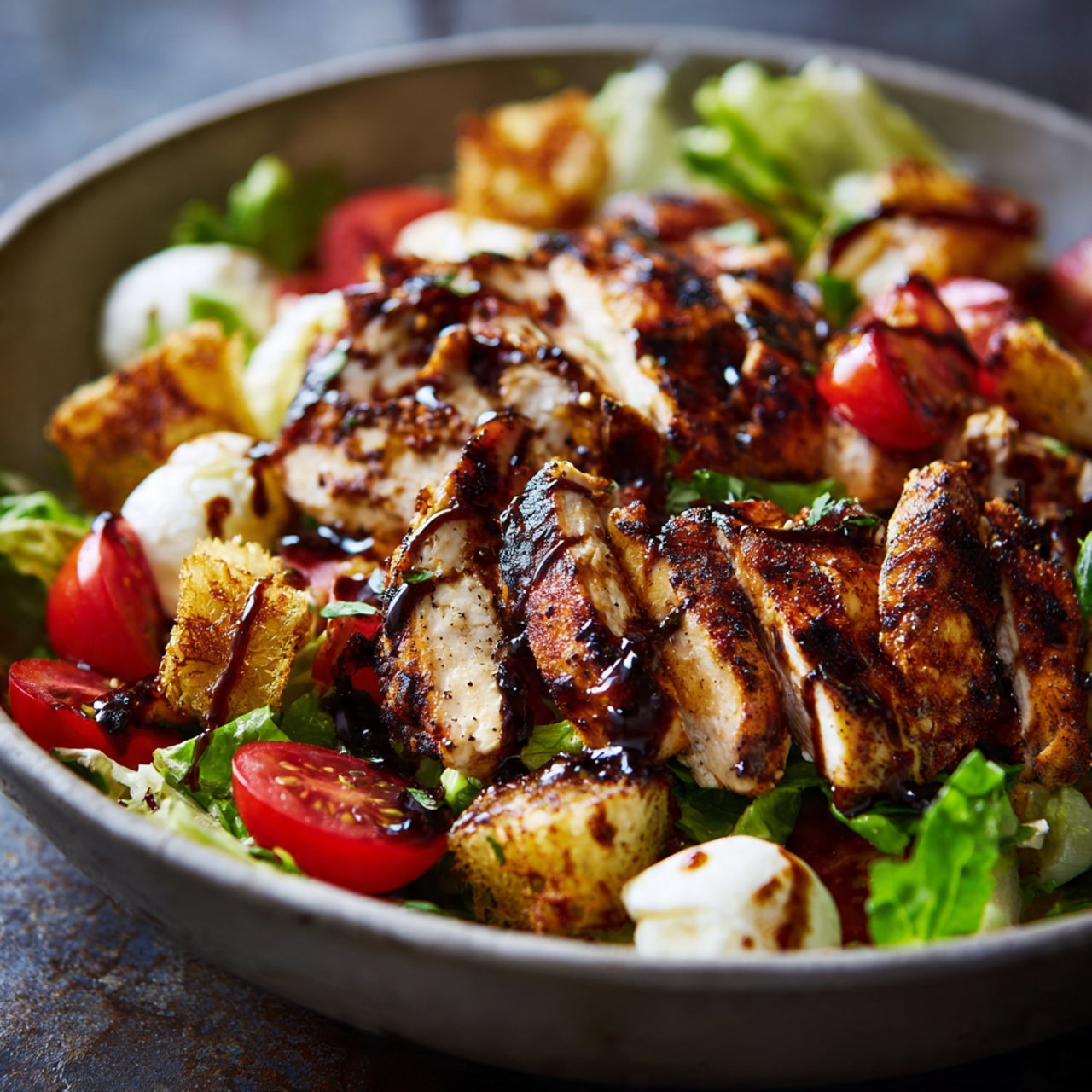 Baked Marinated Chicken Salad with Mozzarella and Balsamic Vinaigrette