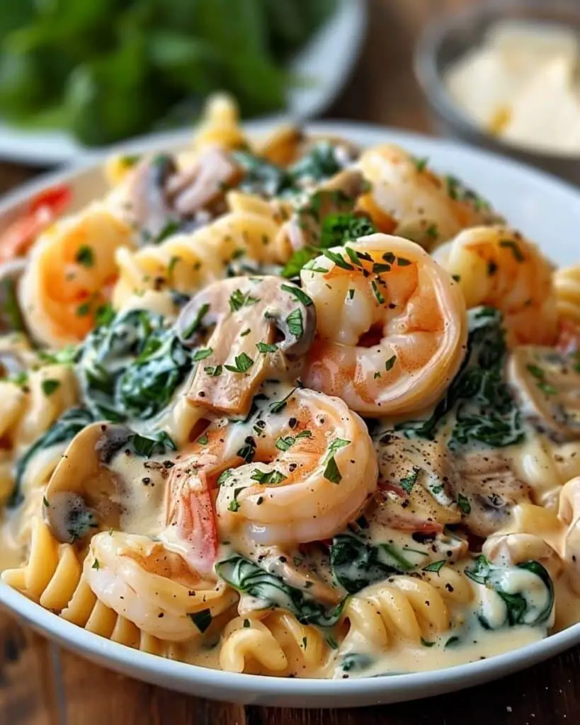 Creamy Spinach Mushroom Shrimp Shells
