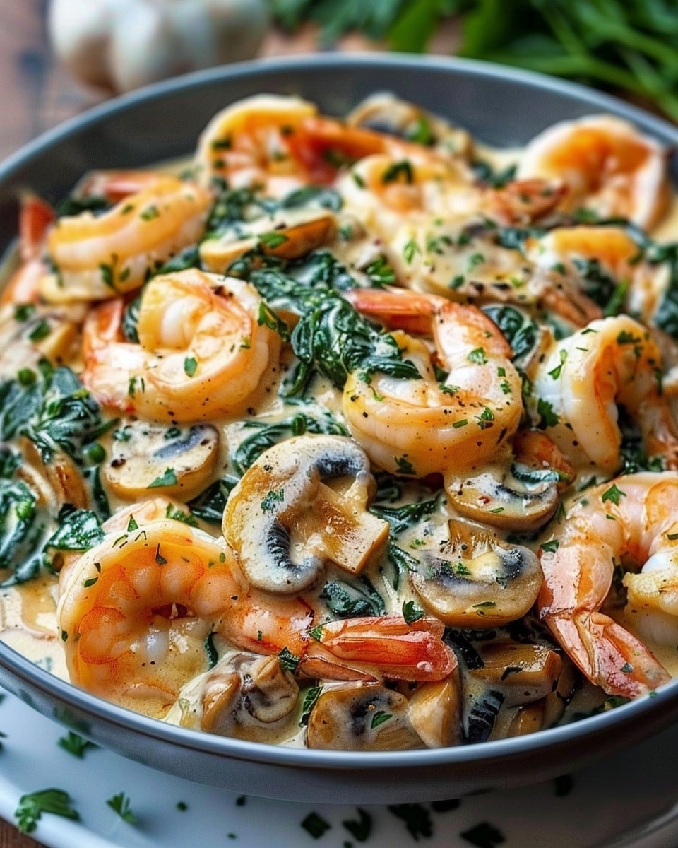 Creamy Spinach Mushroom Shrimp Shells