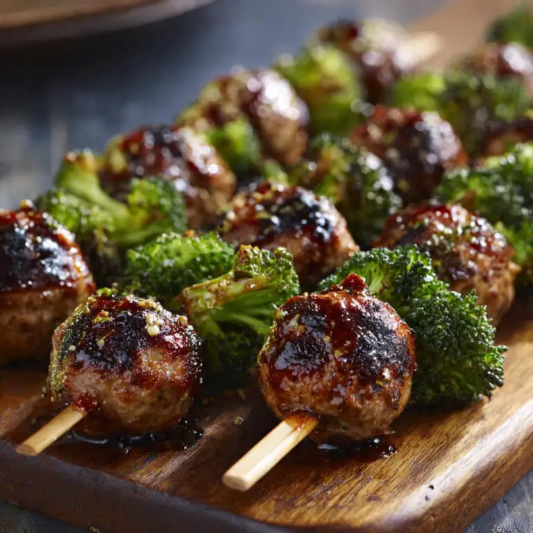 Teriyaki Meatball-Broccoli Kebabs