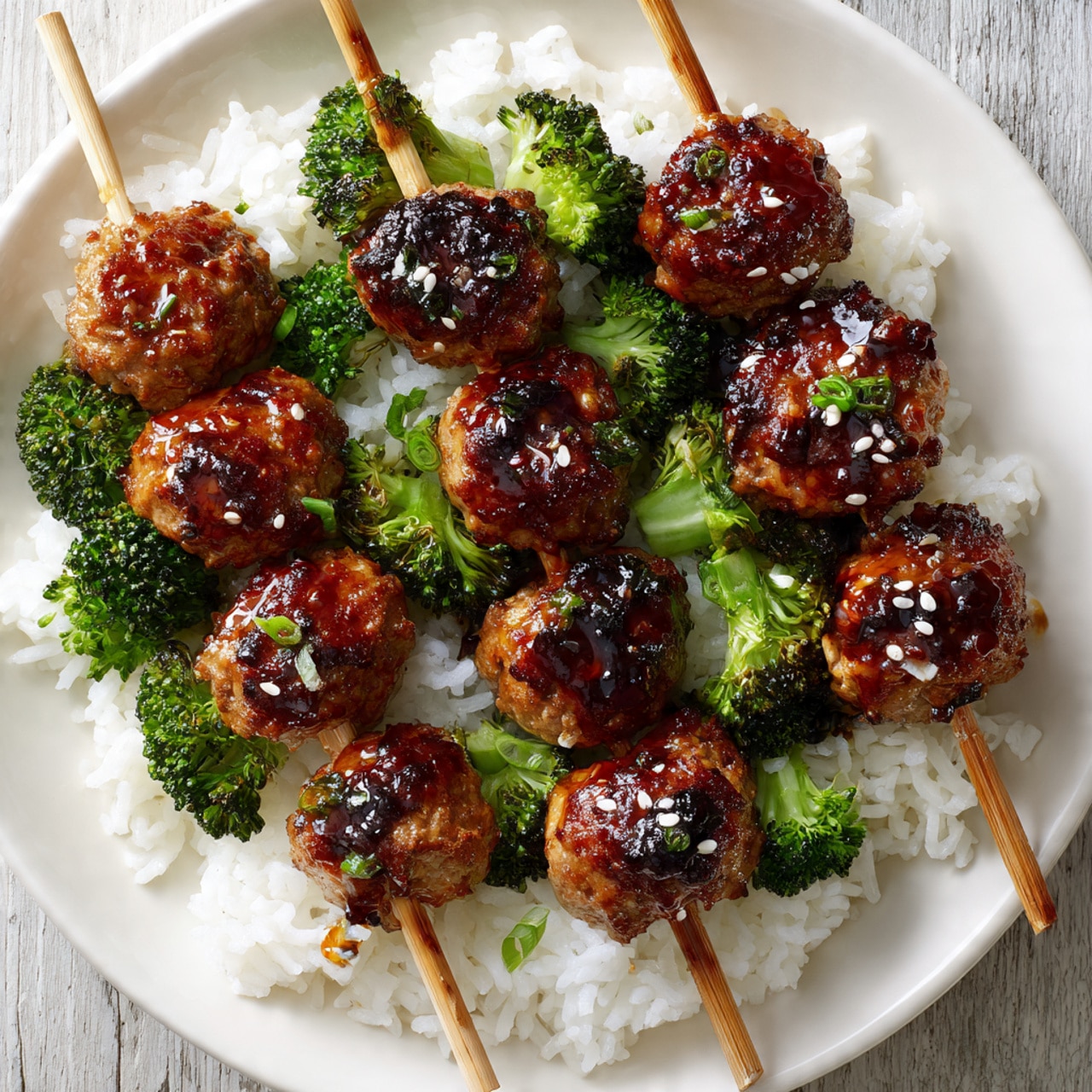 Teriyaki Meatball-Broccoli Kebabs