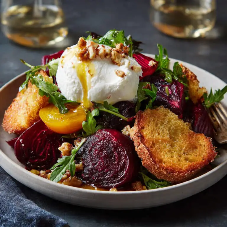Beet and Burrata Salad with Fried Bread