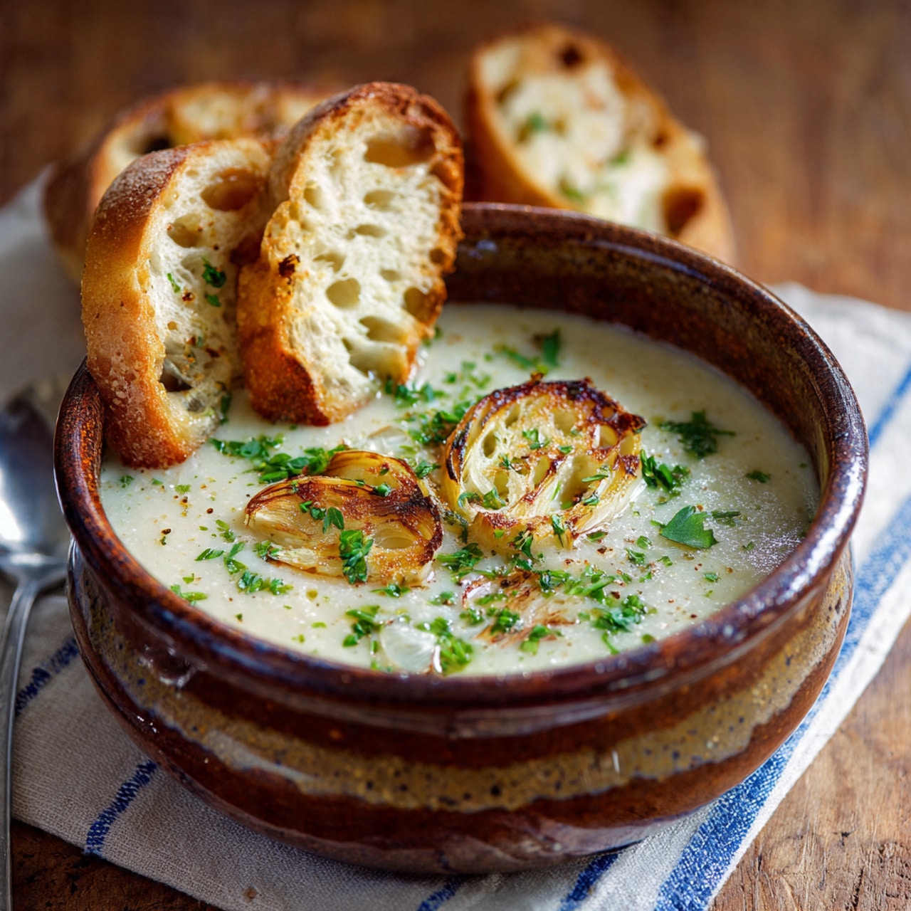 Rustic Country French Style Garlic Soup