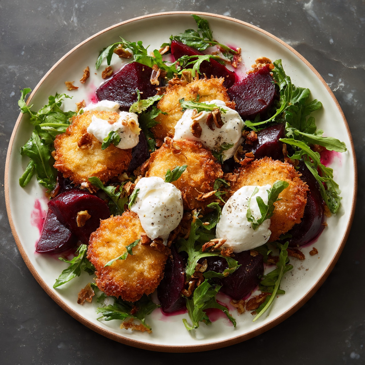 Beet and Burrata Salad with Fried Bread