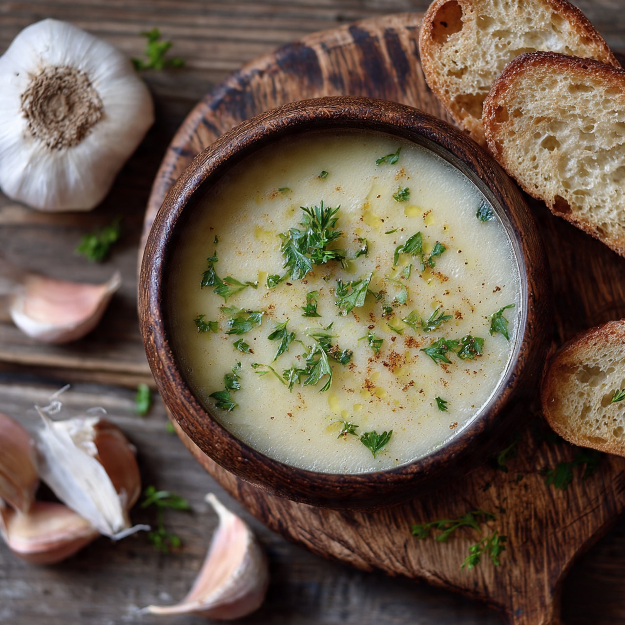 Rustic Country French Style Garlic Soup