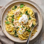 Chicken Spaghetti with Burrata, Pine Nuts, & Lemon Butter Garlic Sauce