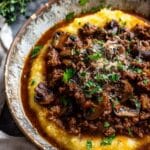 Ground Beef and Mushroom Ragu with Creamy Polenta