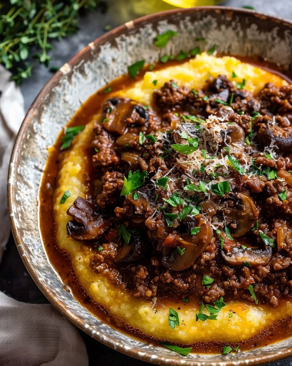 Ground Beef and Mushroom Ragu with Creamy Polenta