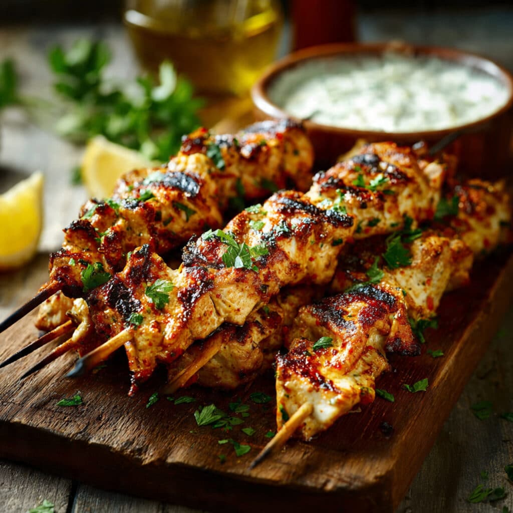 Yogurt Marinated Grilled Chicken Skewers