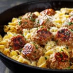 Garlic Butter Meatballs with Parmesan Pasta