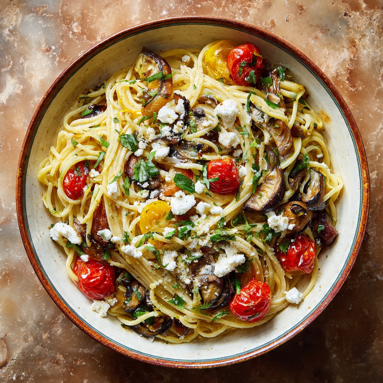 Roasted Veggie Pasta with Feta