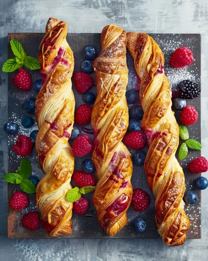Golden Flaky Berry Puff Pastry Twists with Sweet Glaze