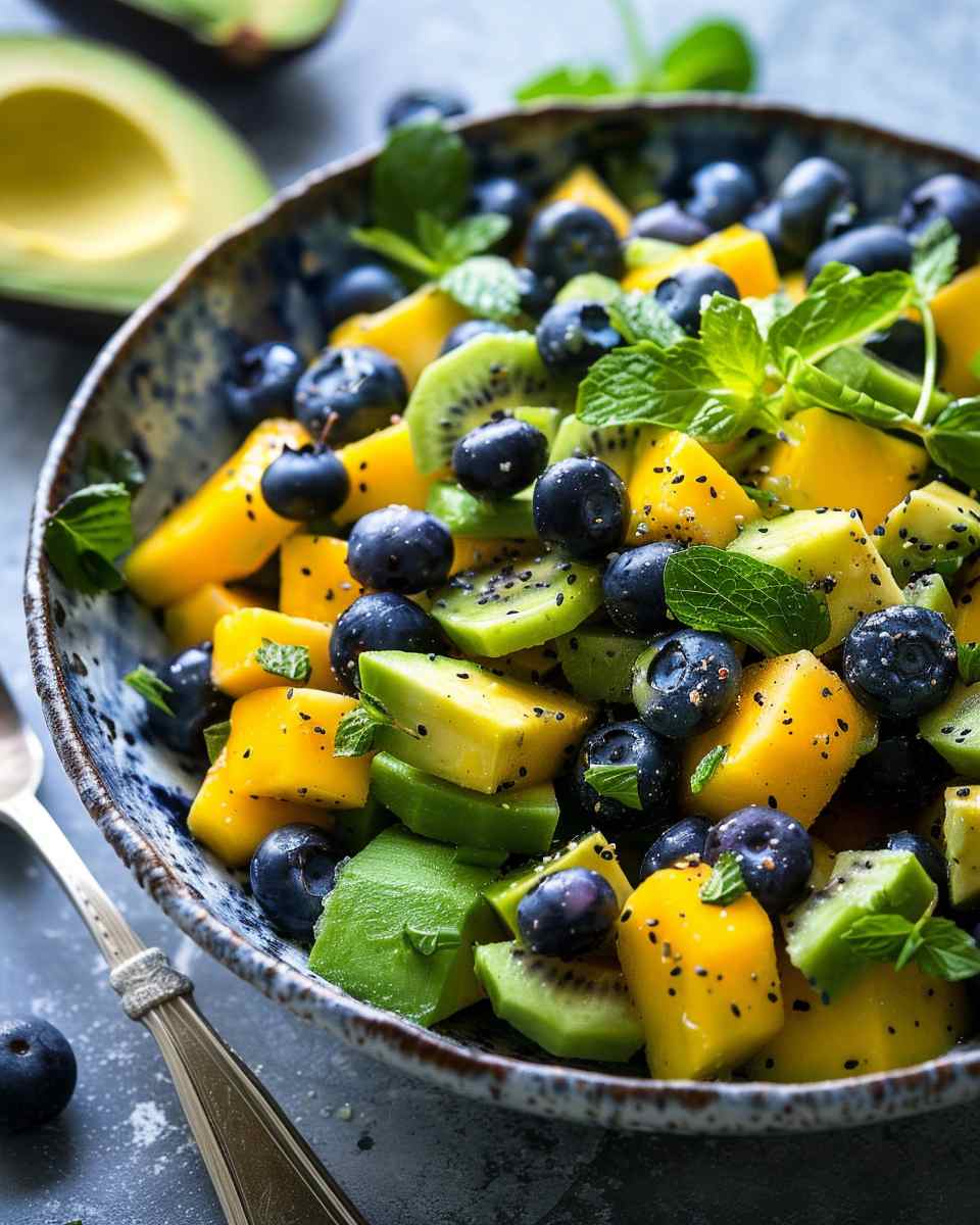 Refreshing Mango Cucumber Salad Featuring Blueberries and Creamy Avocado