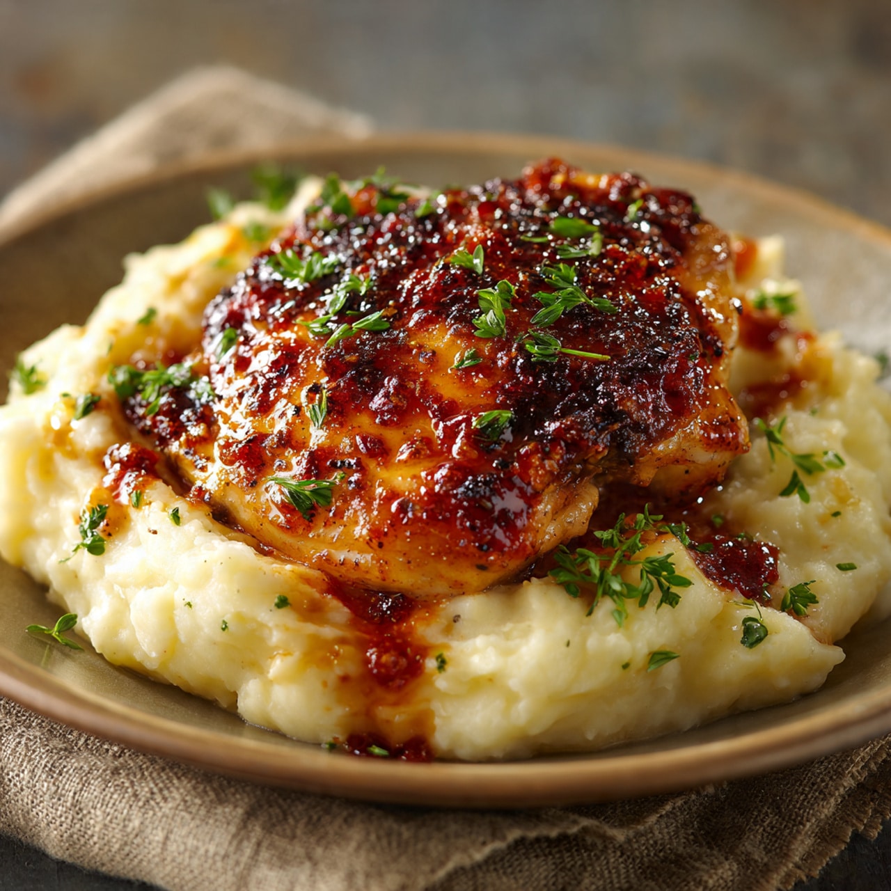 Chipotle Honey Chicken Thighs with Smoked Gouda Mashed Potatoes