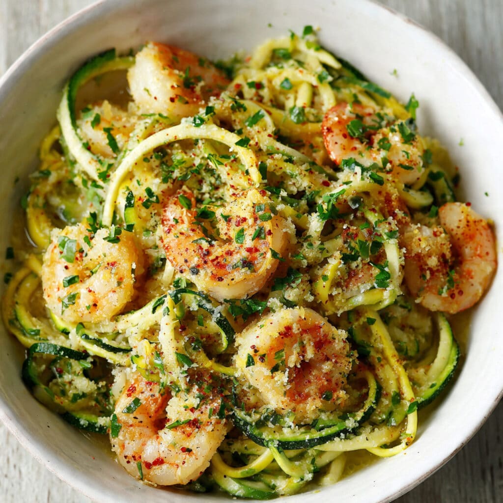 Cold Shrimp Scampi Zoodle Bowl