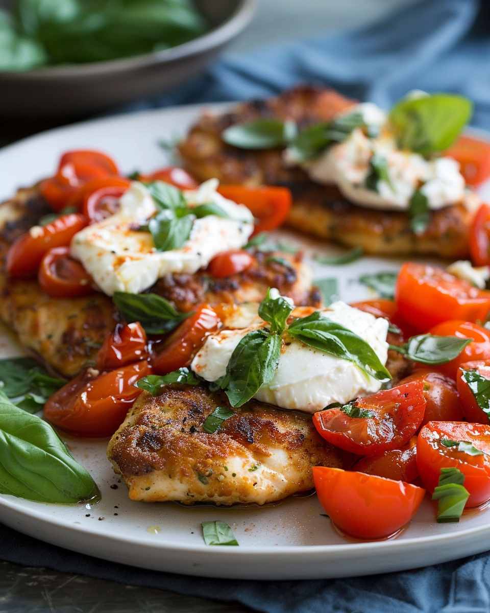 Italian Basil Chicken Cutlets with Tomato and Burrata Topping 6 Italian Basil Chicken Cutlets with Tomato and Burrata Topping