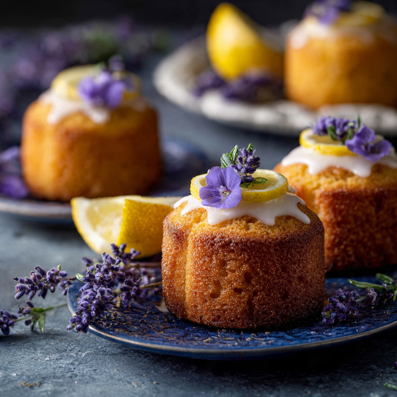 Mini Lemon Cakes With Lavender Glaze