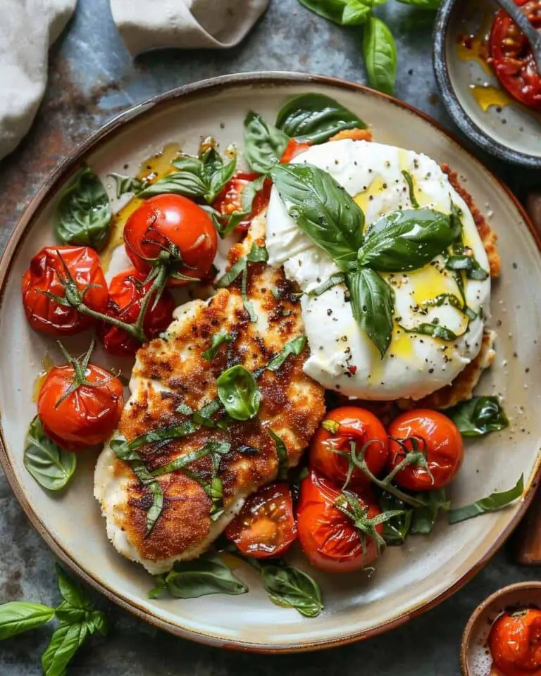 Italian Basil Chicken Cutlets with Tomato and Burrata Topping