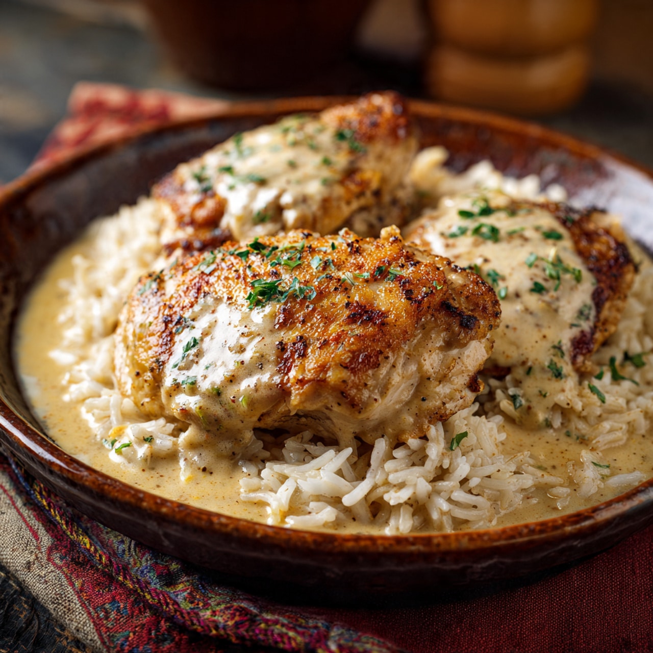 Creamy Smothered Chicken And Rice