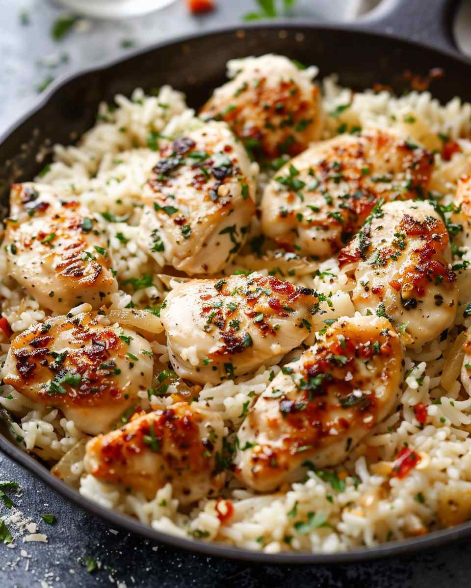 Chicken Scampi with Creamy Garlic Parmesan Rice