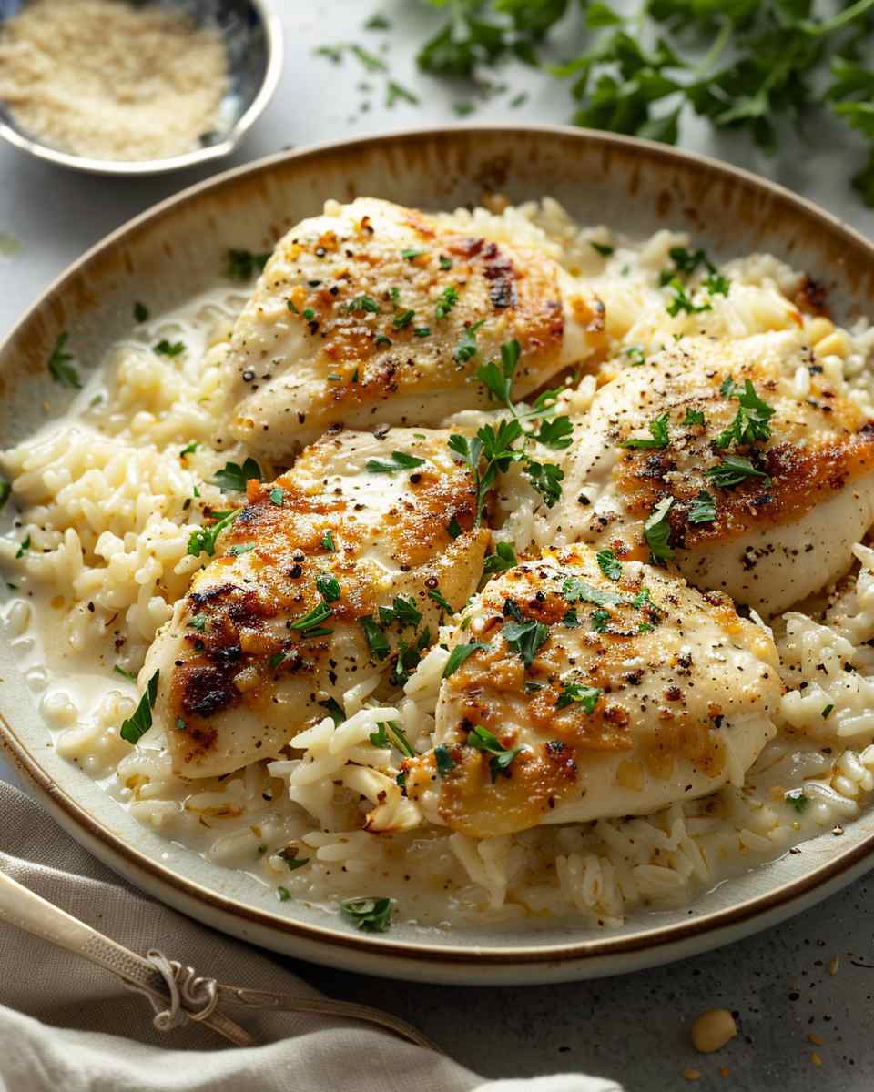 Chicken Scampi with Creamy Garlic Parmesan Rice