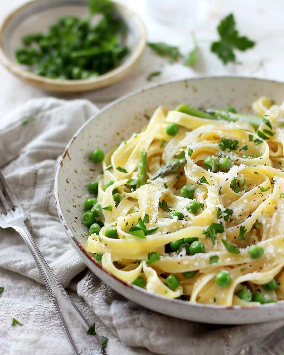 Tagliatelle with Asparagus & Peas