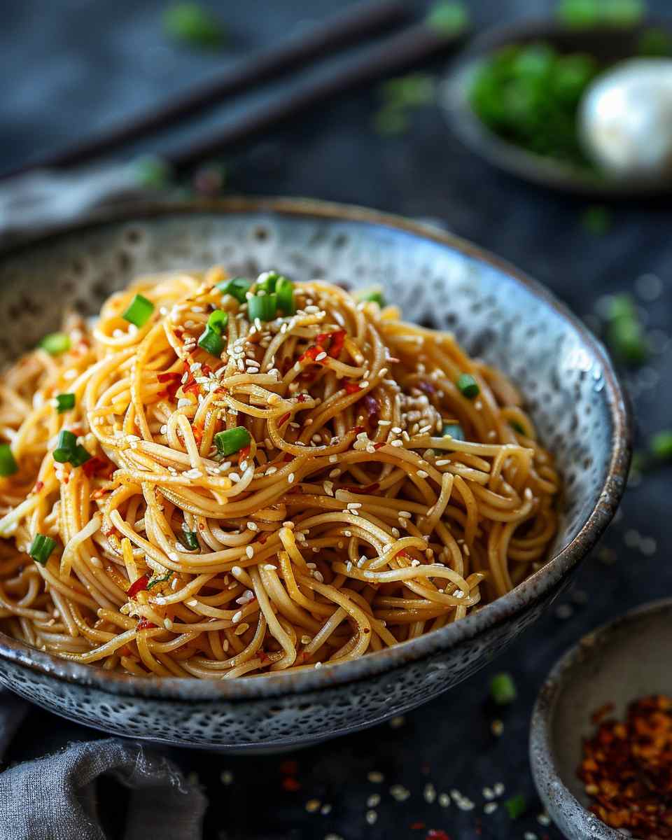 Crispy Sesame Garlic Chili Oil Noodles